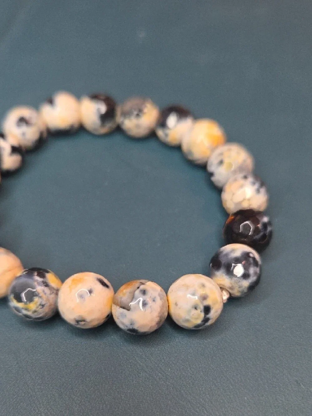 Polished Yellow-Black Agate Beaded Stretch Bracelet - Women Jewelry